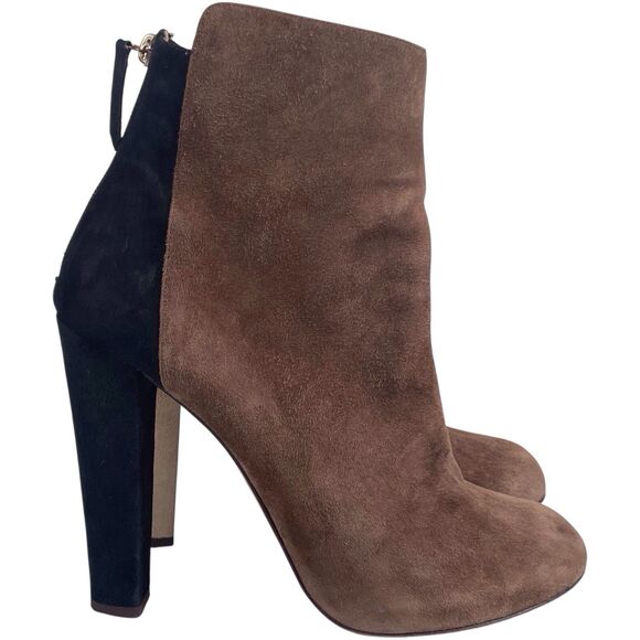 Aquazzura Suede Leather Booties Size 40 US 10 Brown Colorblock Heel Italy EUC - Picture 11 of 16